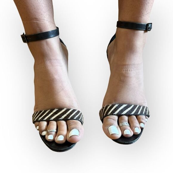 Revolve Kate Spade Hedy Pony Hair Leather Open Toe Ankle Strap Heels Sandals - Picture 12 of 12